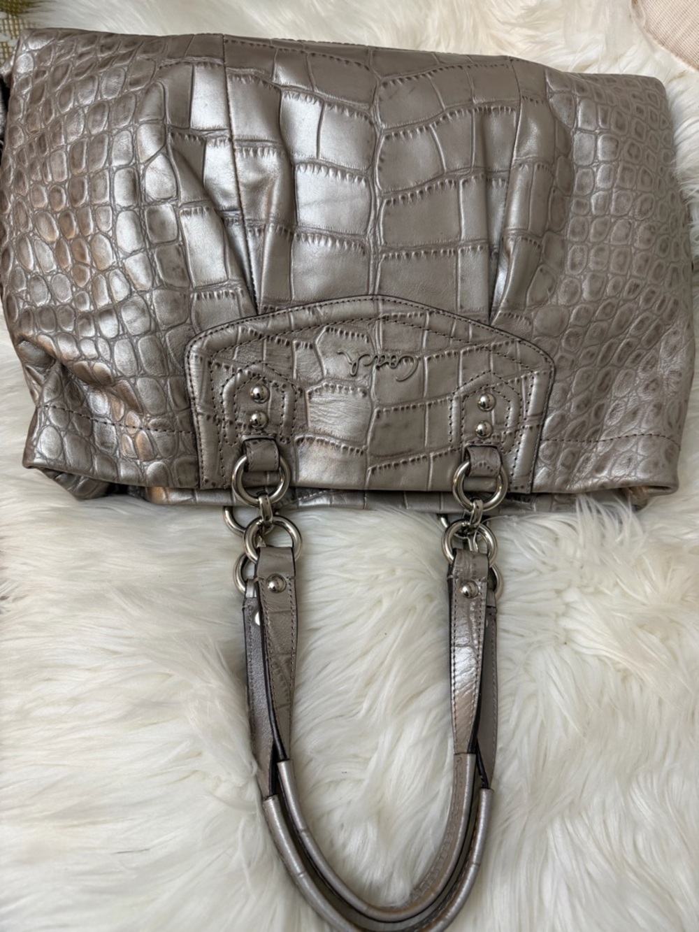 Coach Metallic Silver Croc-Embossed Tote#F20345 - Picture 8 of 15